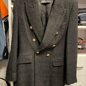 Zara Black Blazer with Gold Accents